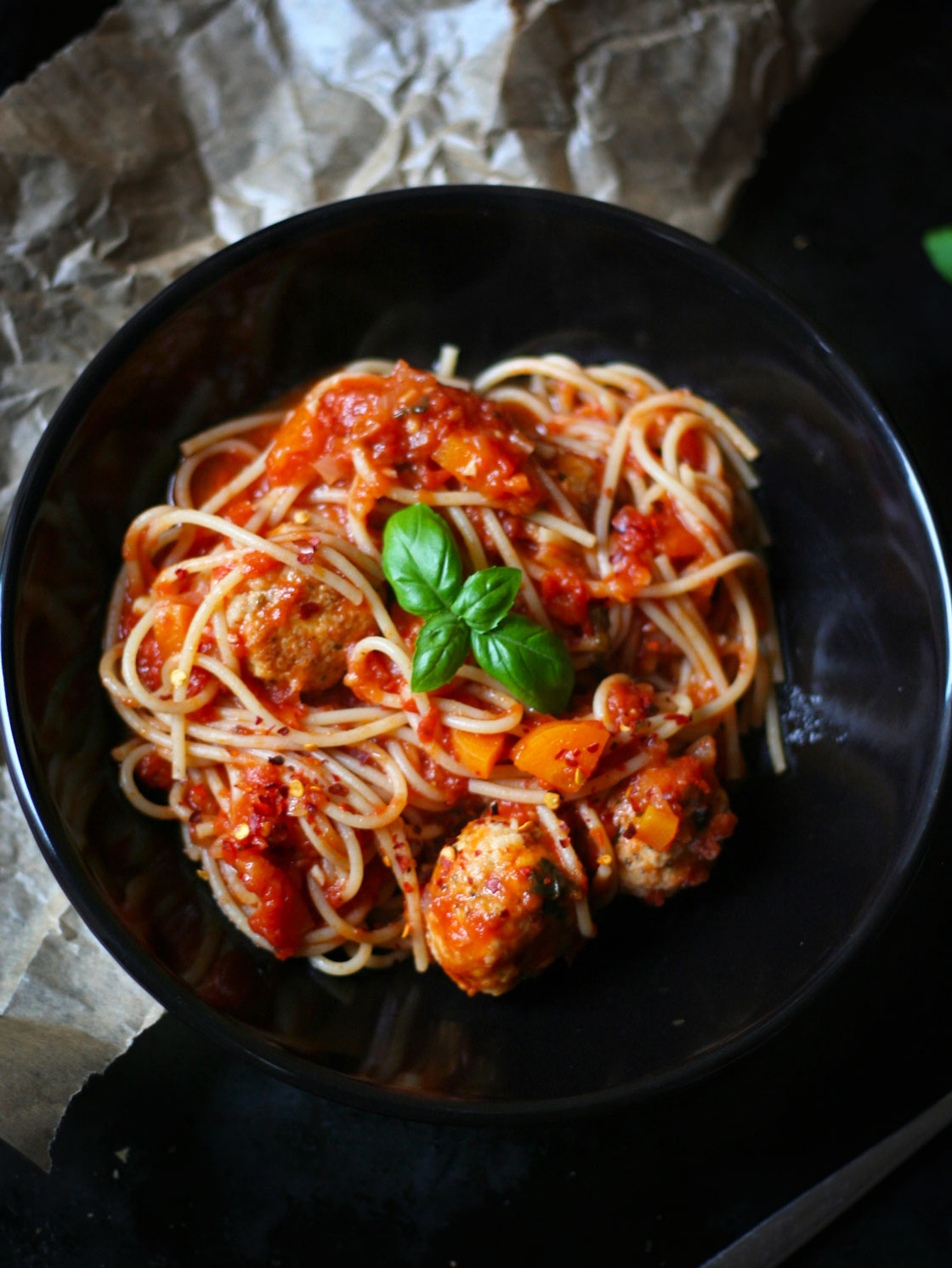 Italian wholewheat spaghetti turkey meatballs