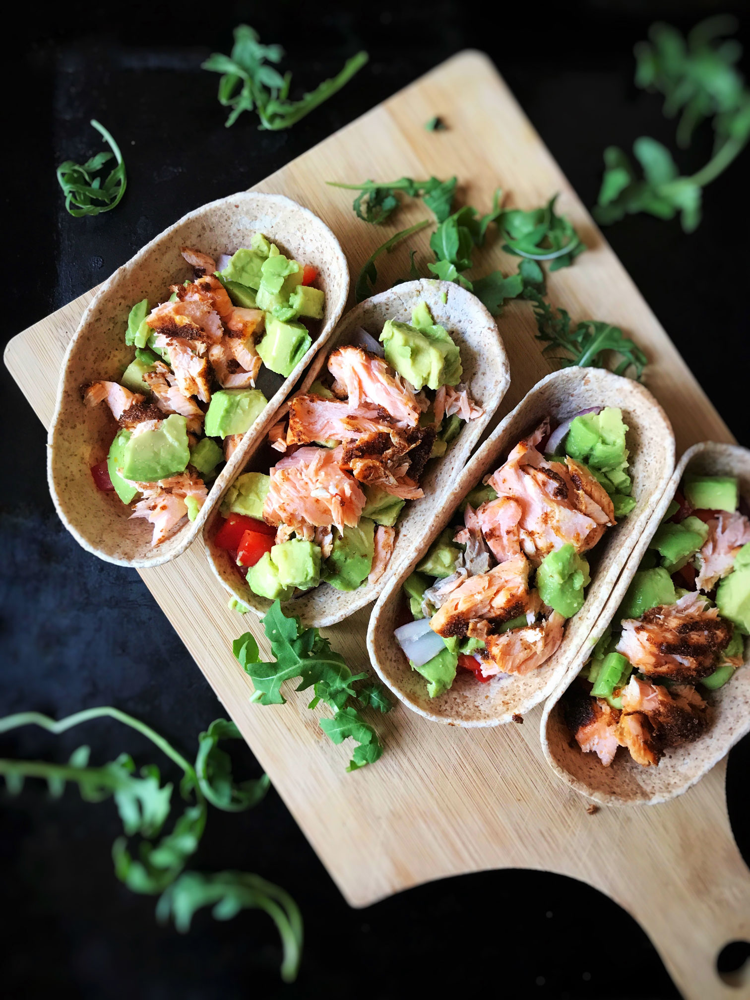 Salmon Fish Tacos with wholewheat taco shells