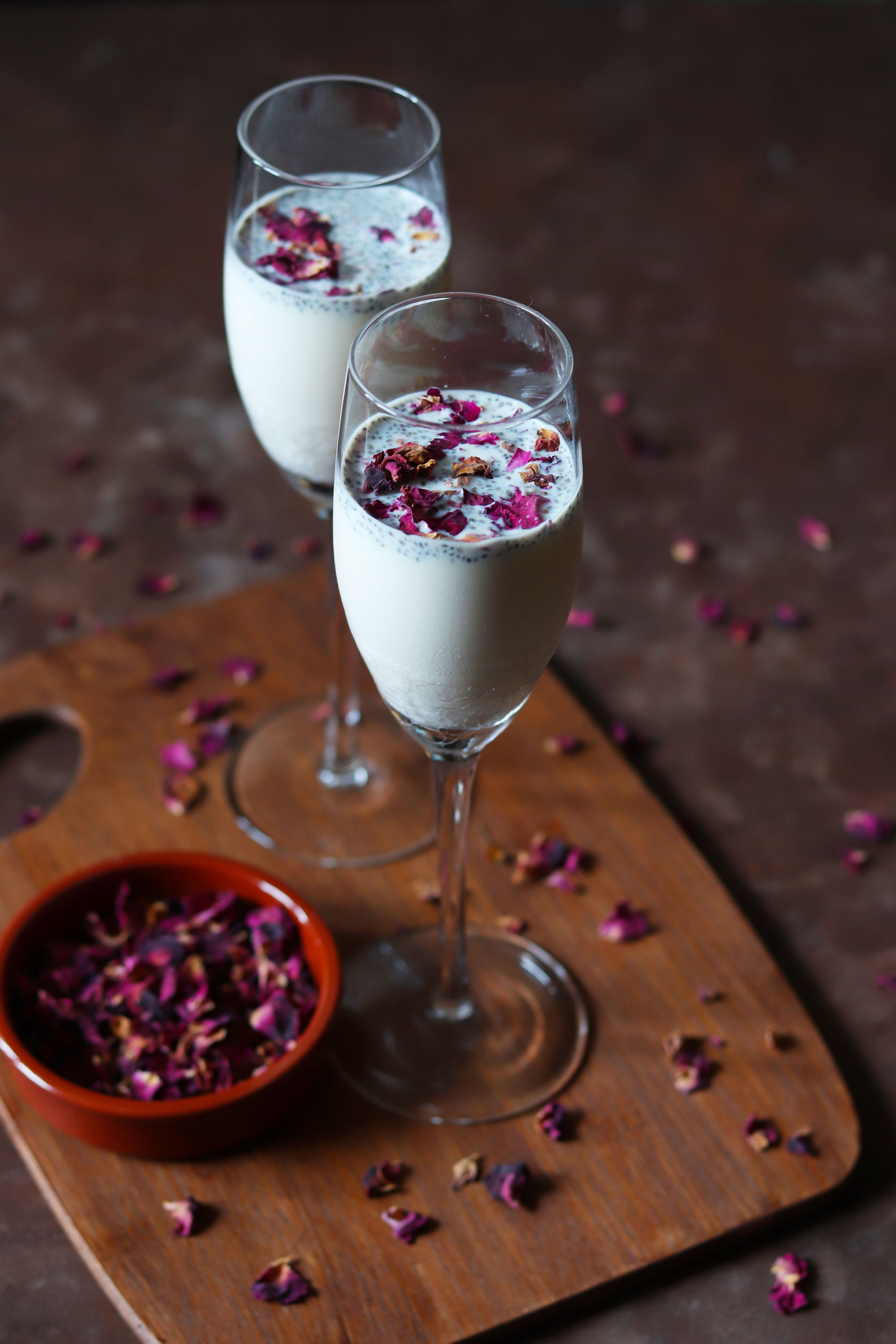 Chia Milk with Dried Rose Petals 