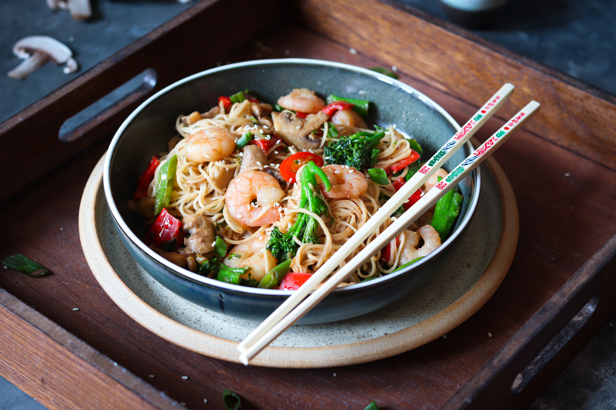 Miso prawns and mixed veggie noodles