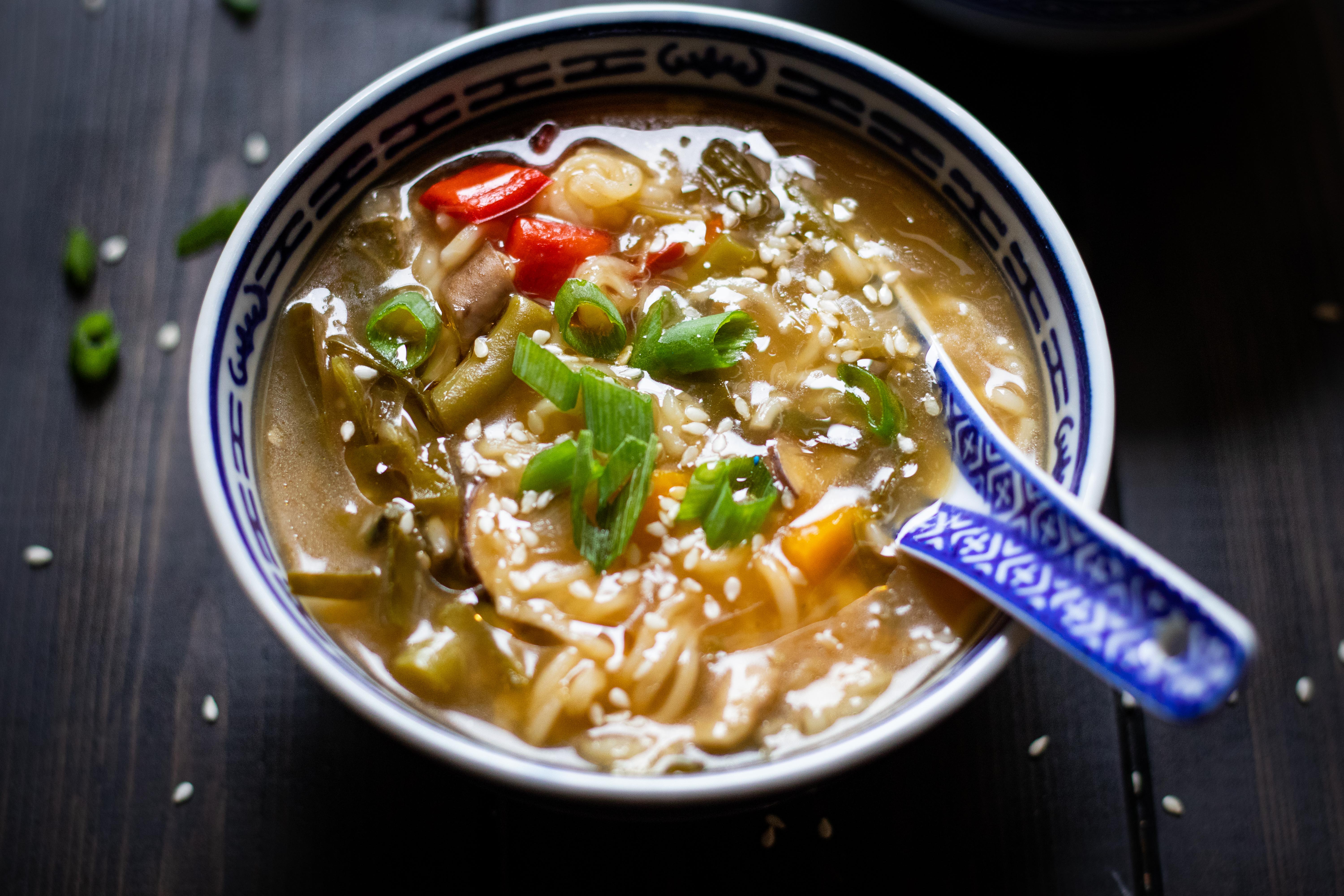 Mixed veggies clear soup with noodles 