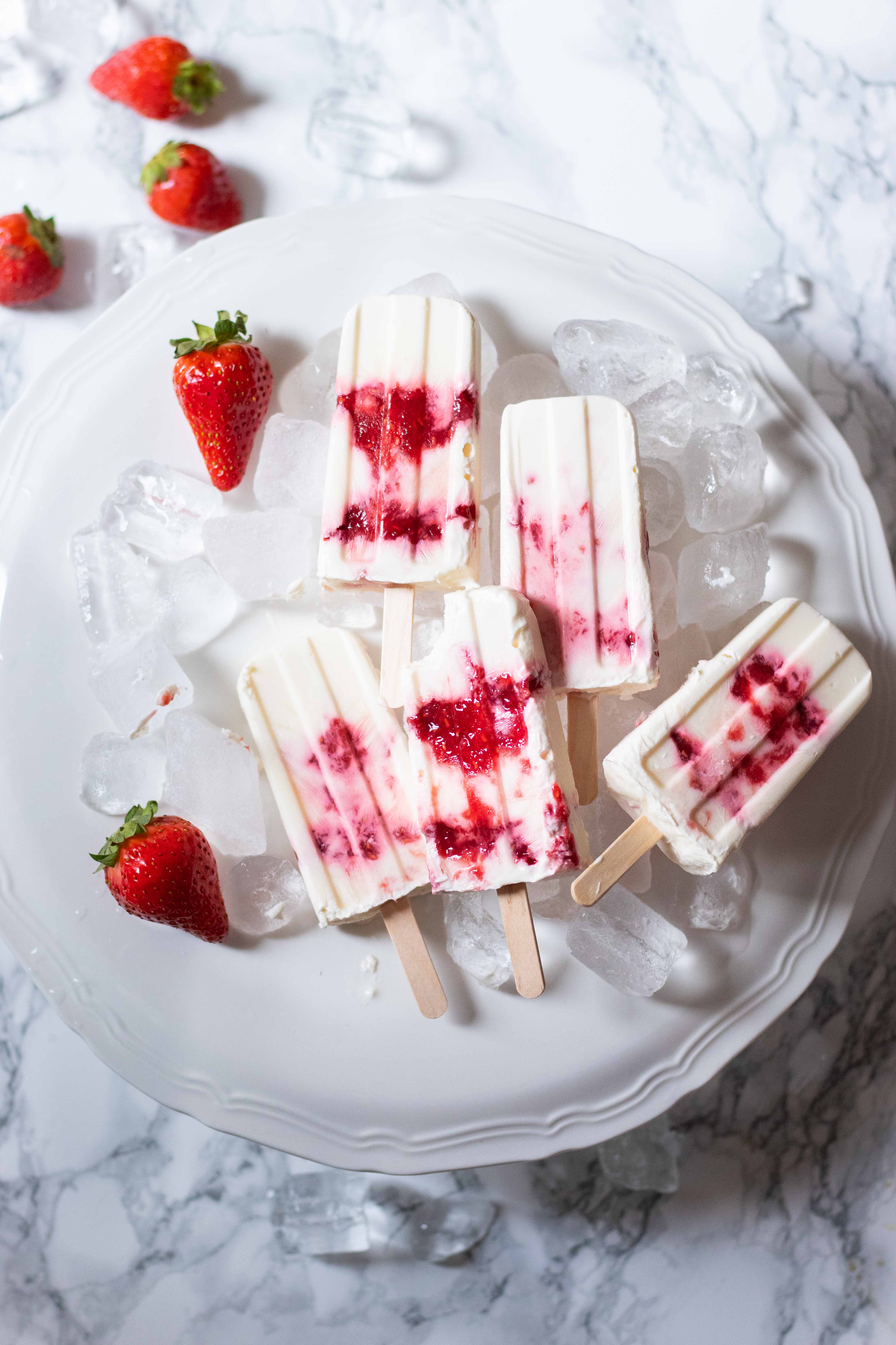 Greek Yogurt and Homemade Berry jam popsicles 