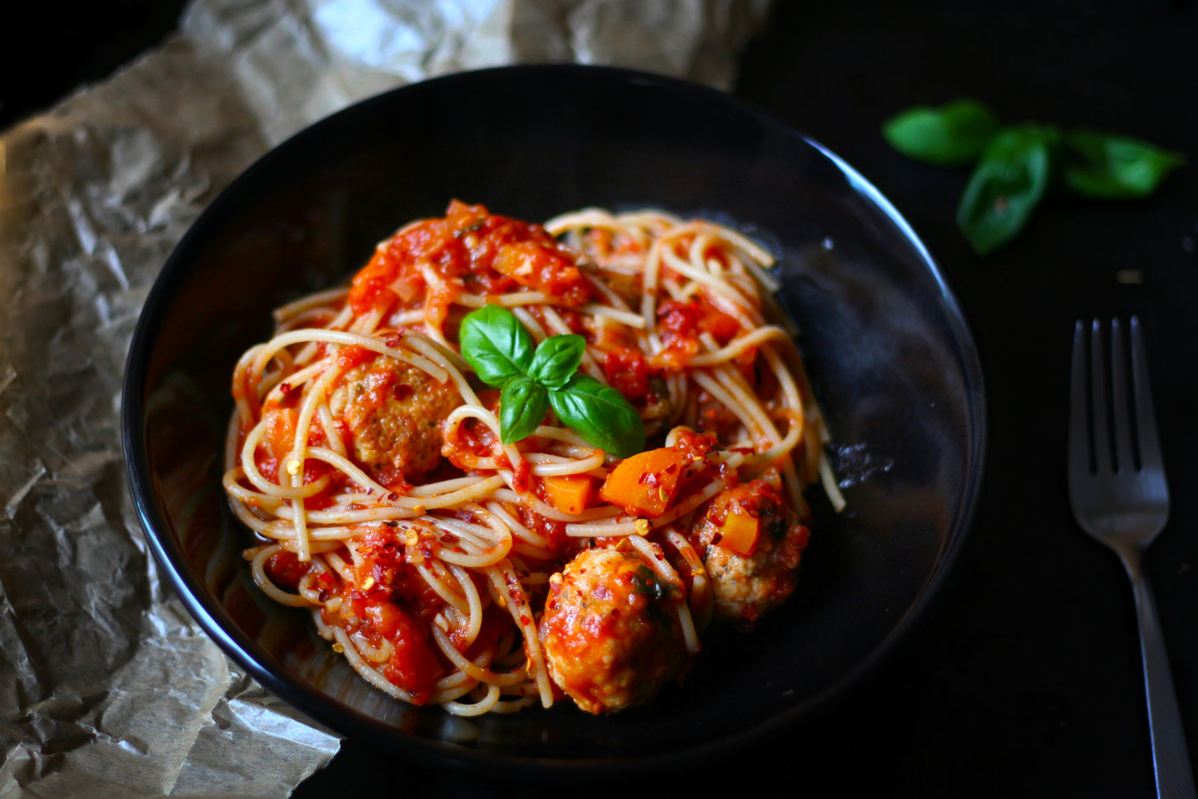 Italian wholewheat spaghetti turkey meatballs