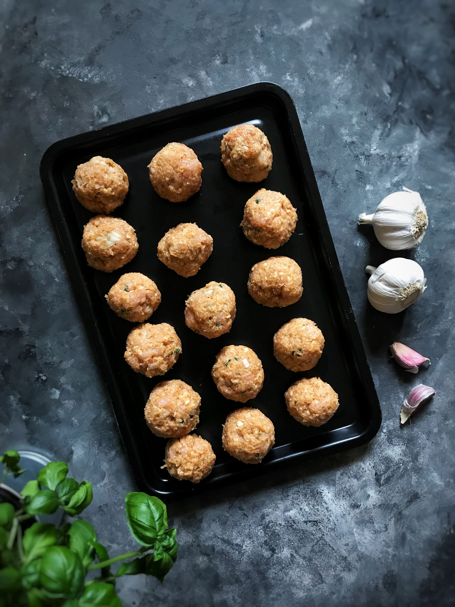 Skillet chicken meatballs in creamy tomato sauce