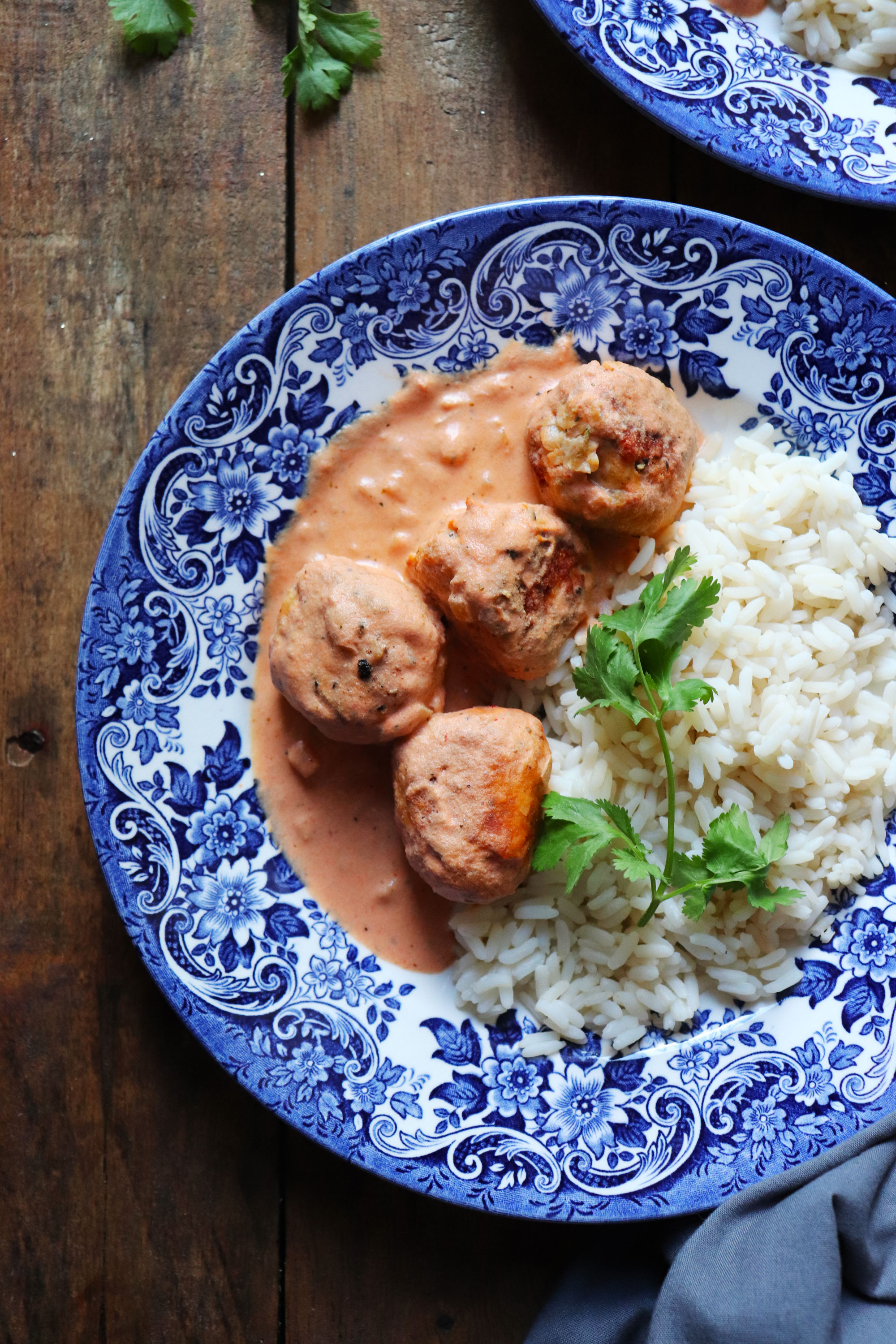 Skillet Chicken Meatballs in a creamy tomato and almond sauce