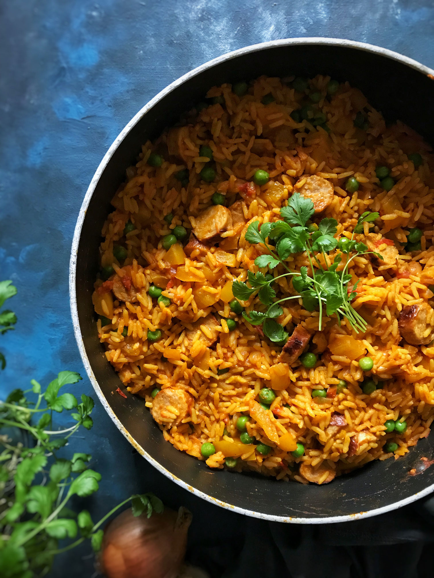 Indian spiced turkey sausage rice meal