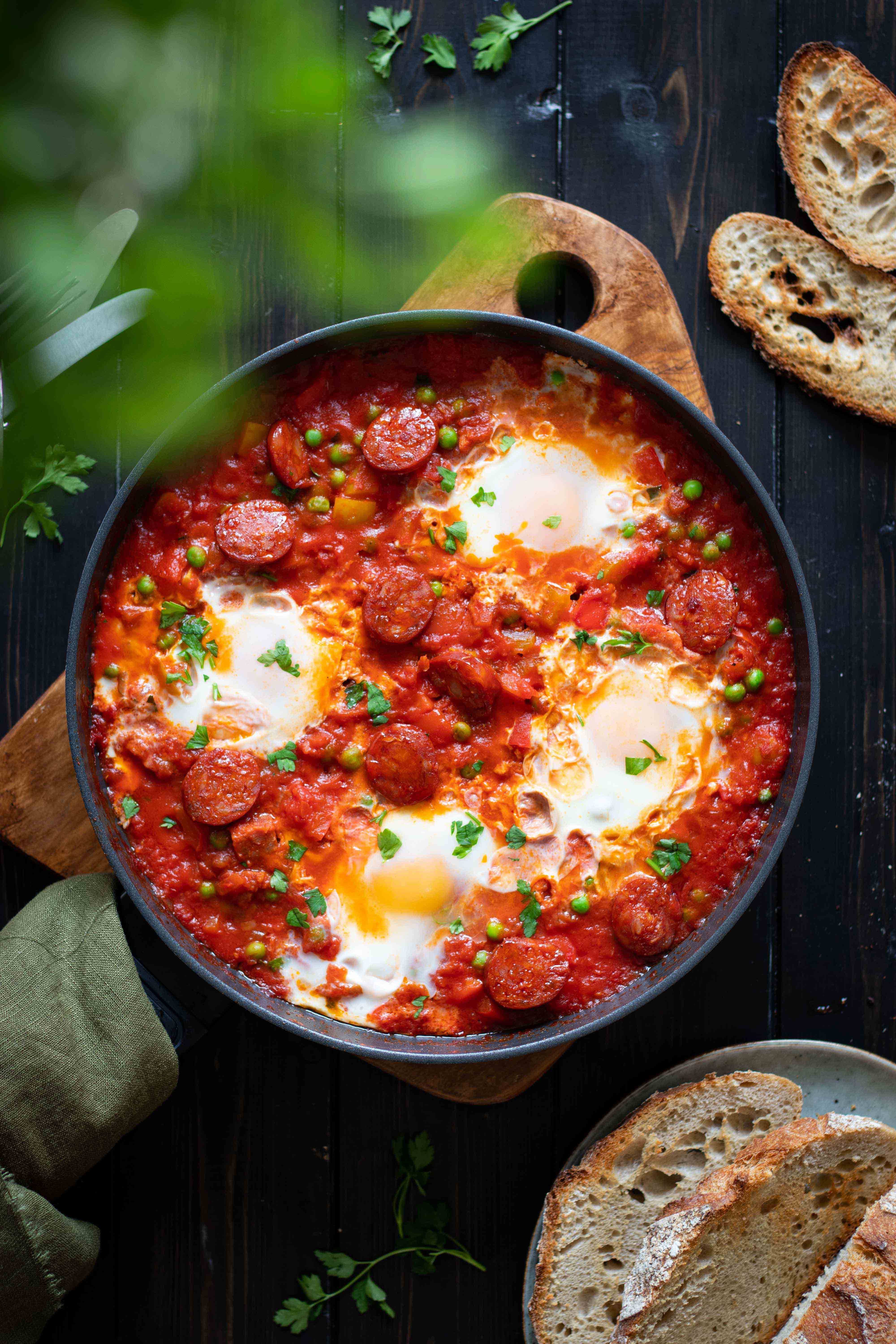 Baked eggs and chorizo - Spanish inspired Huevos a la Flamenca