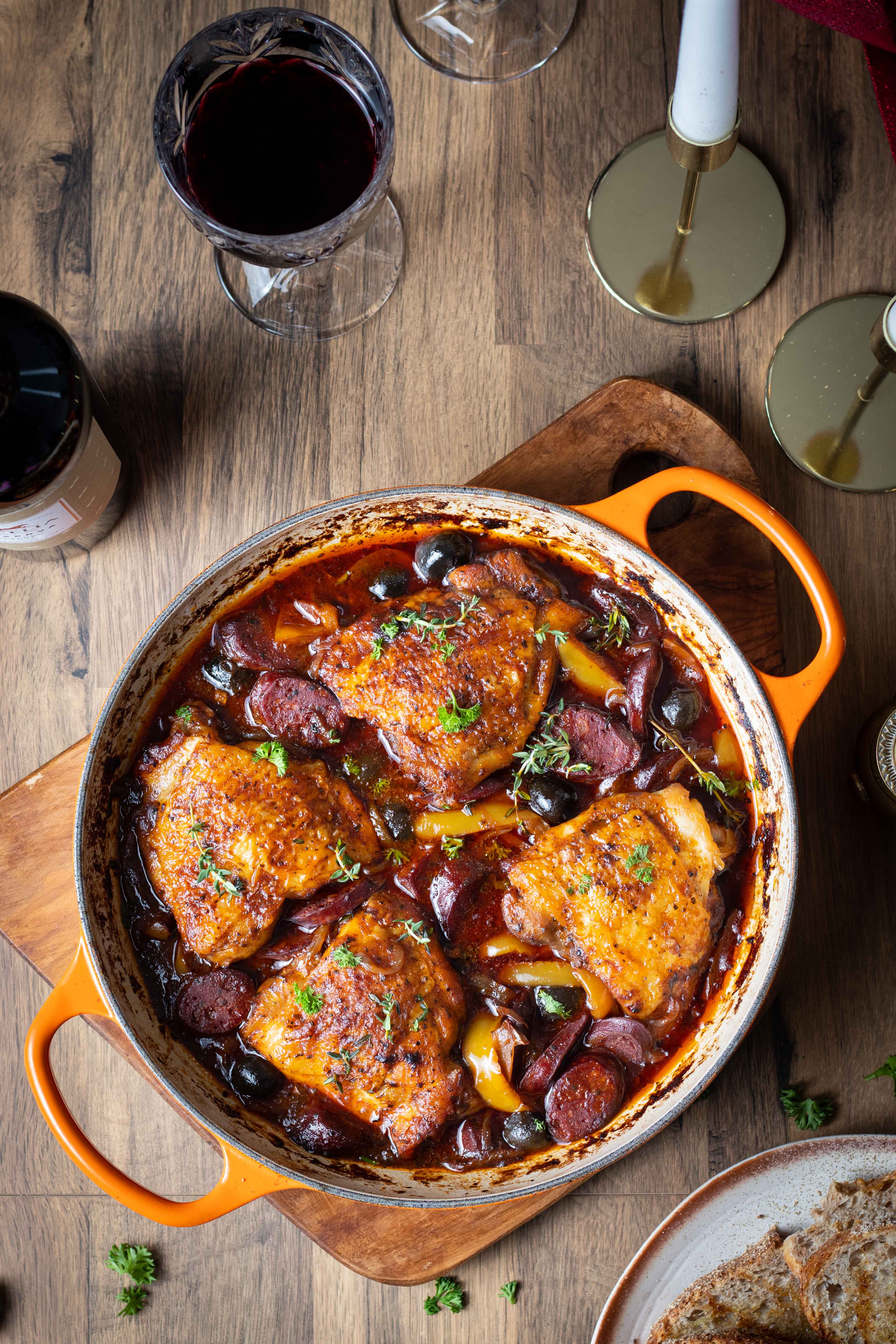 Spanish inspired Chicken and Chorizo bake