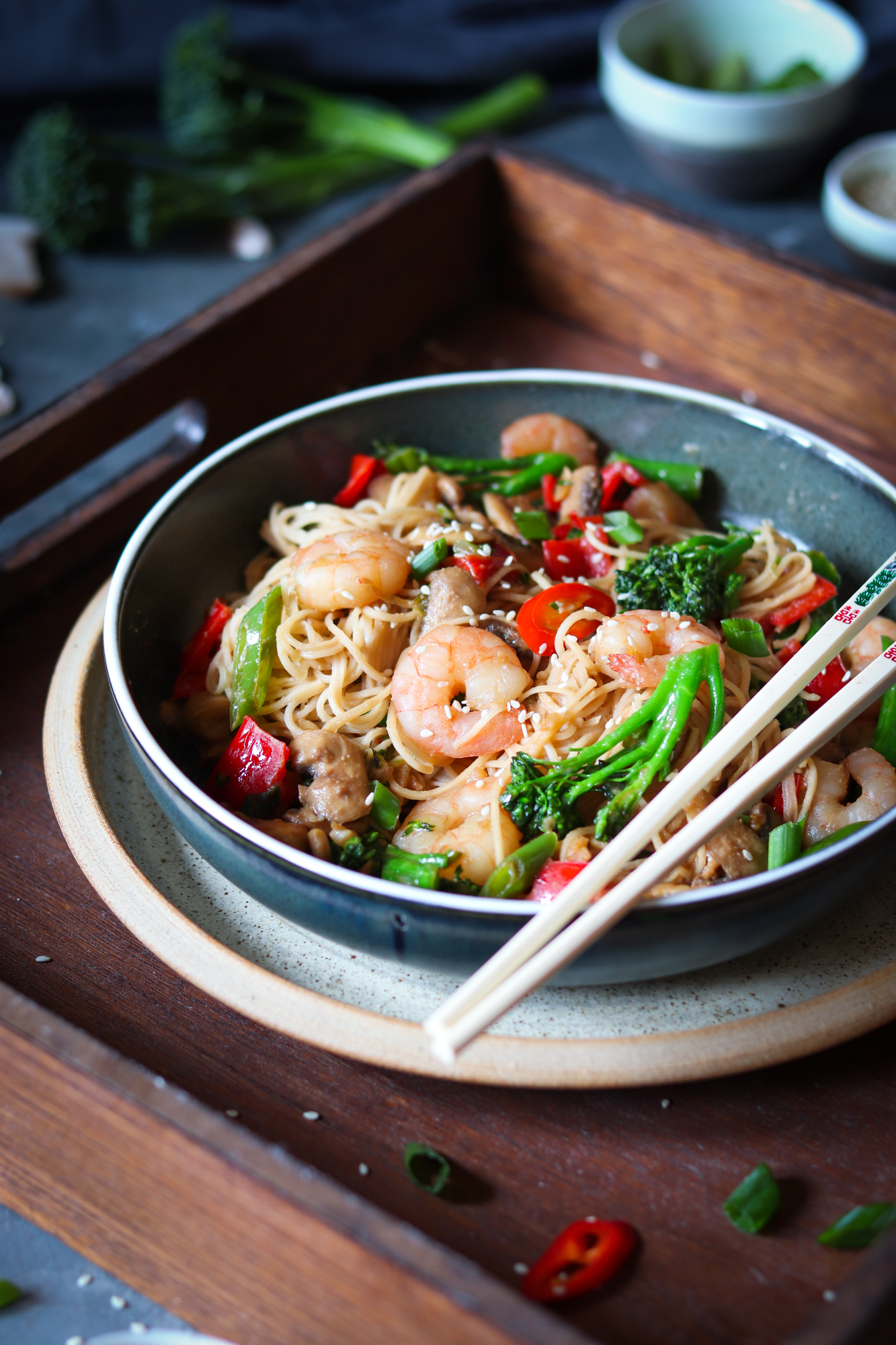 Miso prawns and veggie noodles