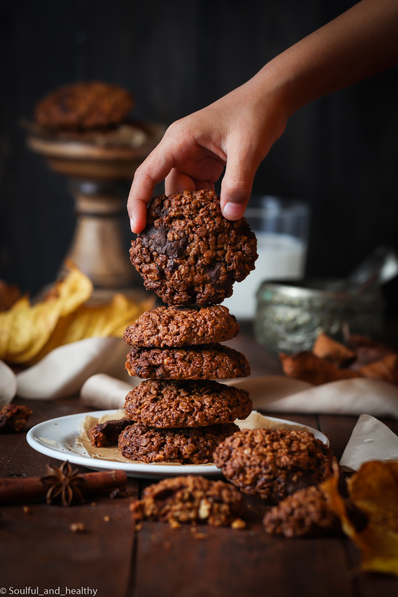 Pumpkin spiced dark chocolate chunks oats cookies