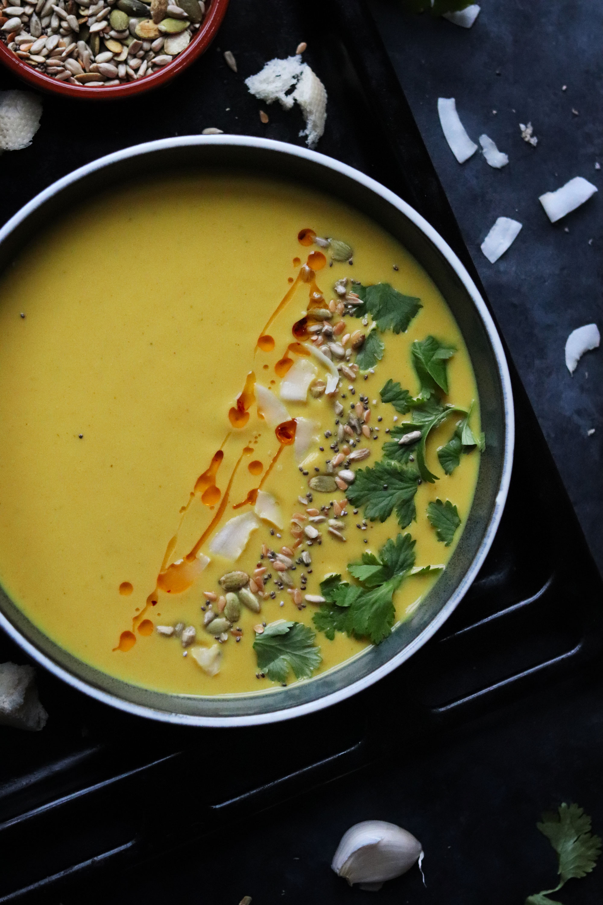 Roasted turmeric cauliflower soup with coconut cream