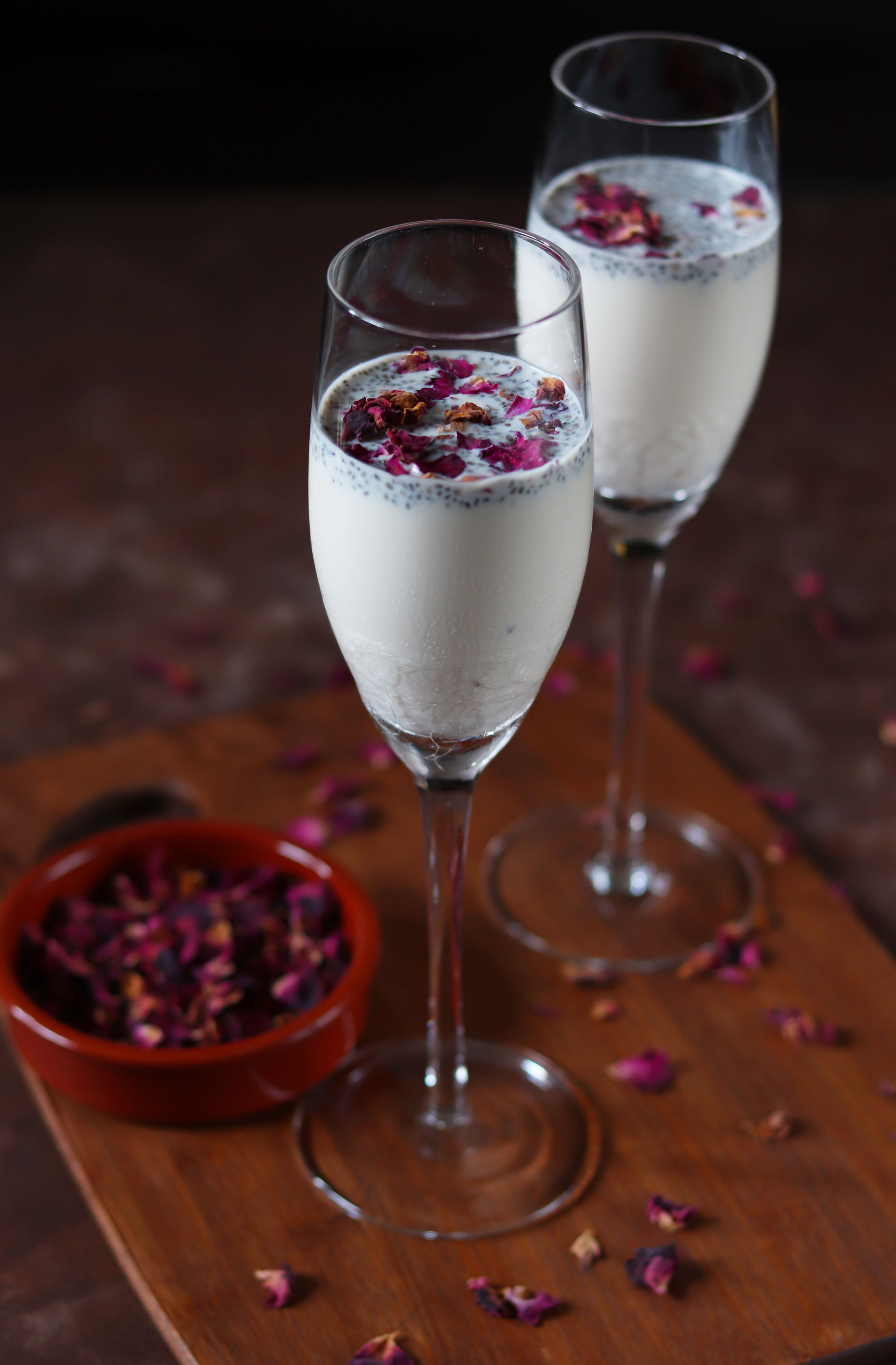 Chia Milk with dried rose petals