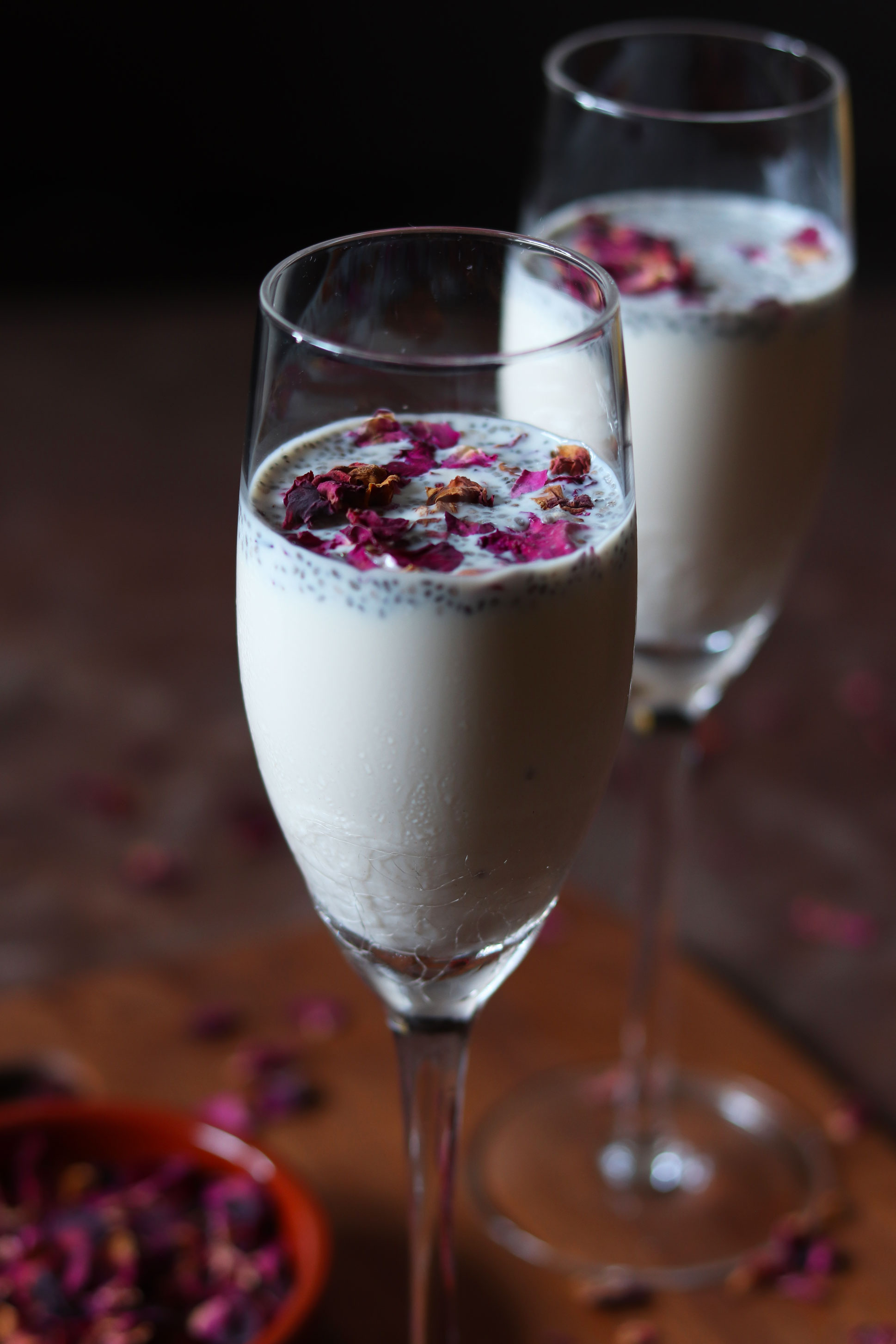 Chia Milk with dried rose petals