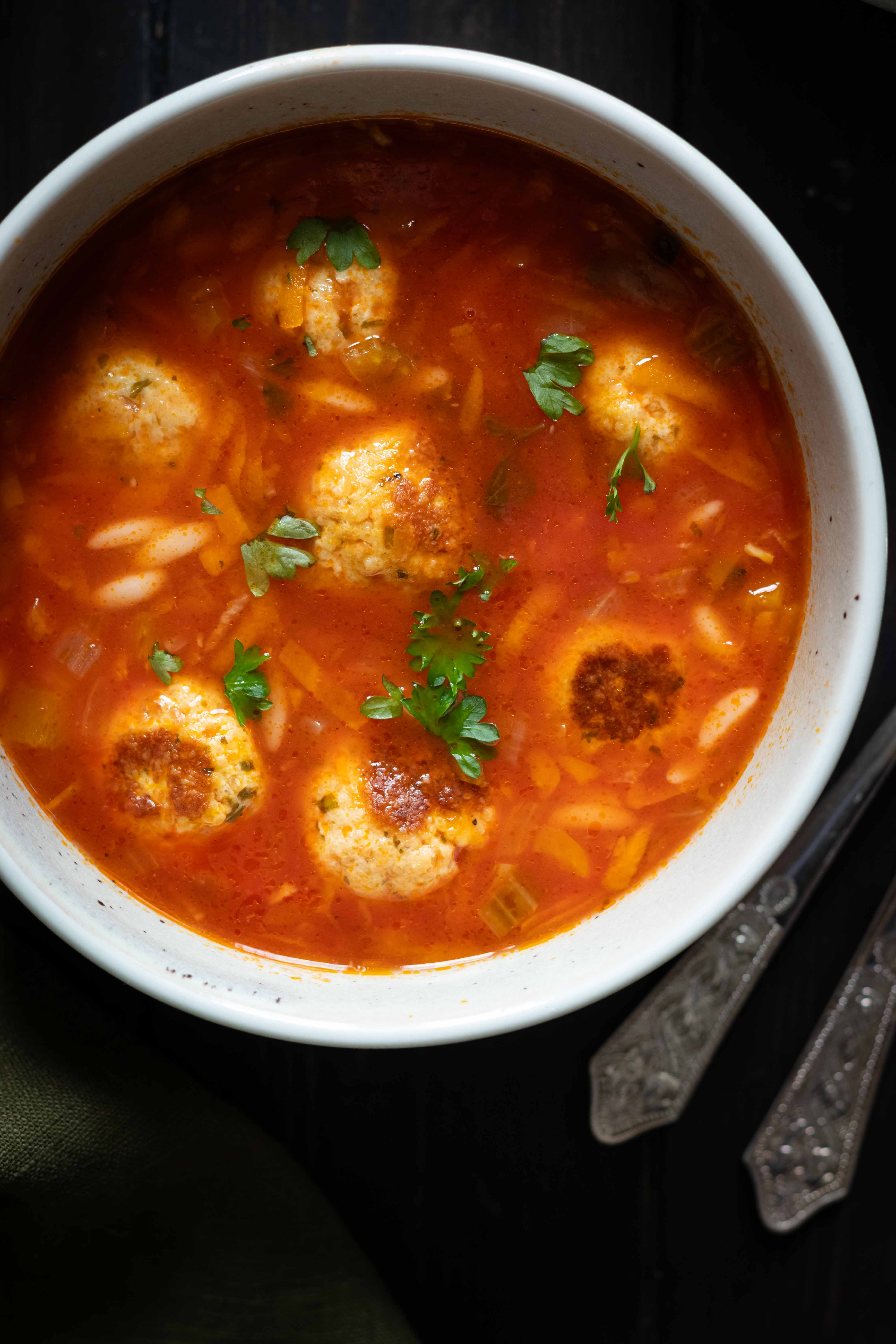 Chicken meatballs and orzo soup 