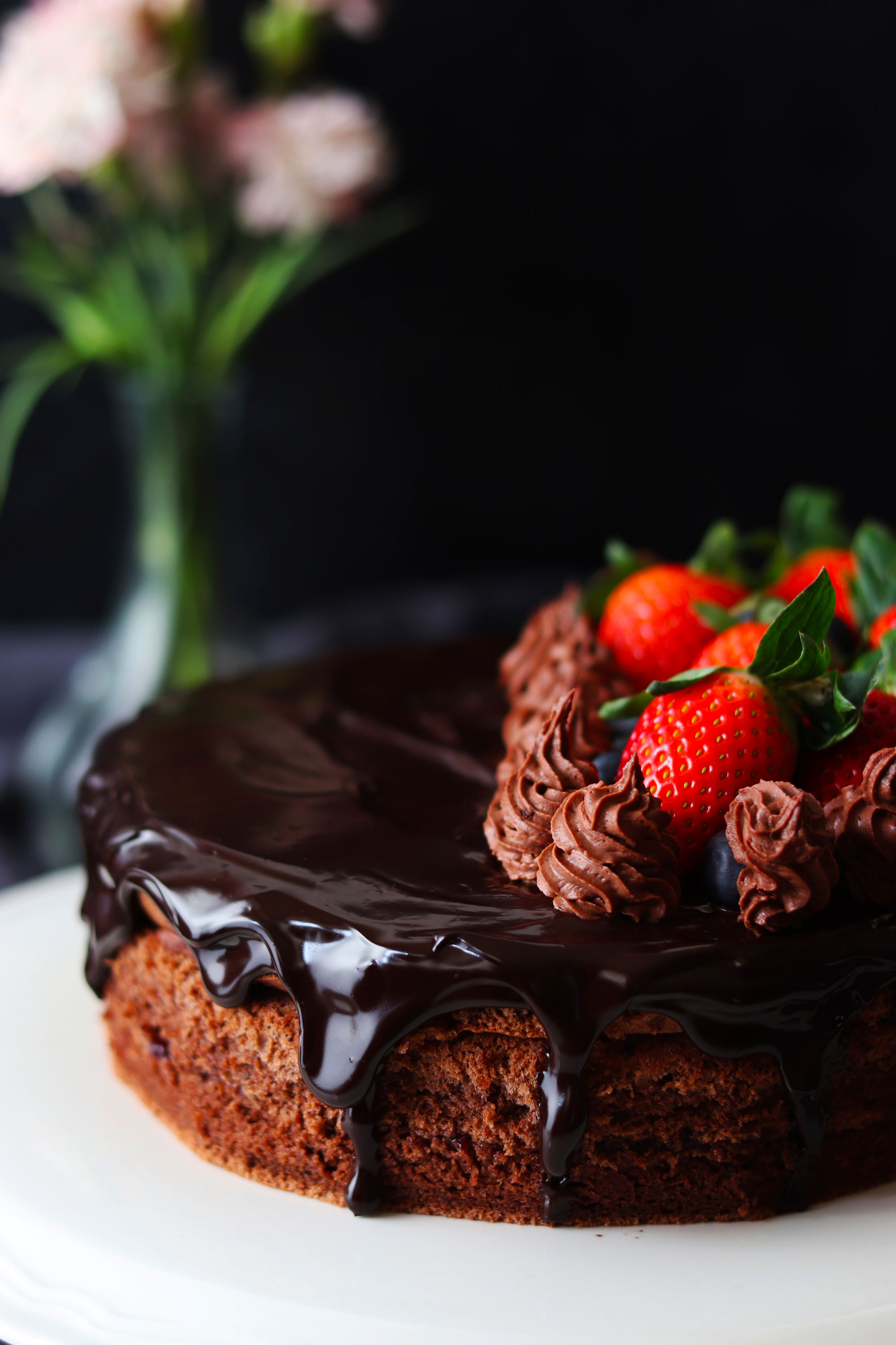 Chocolate chiffon cake, mocha cream frosting and dark chocolate ganache