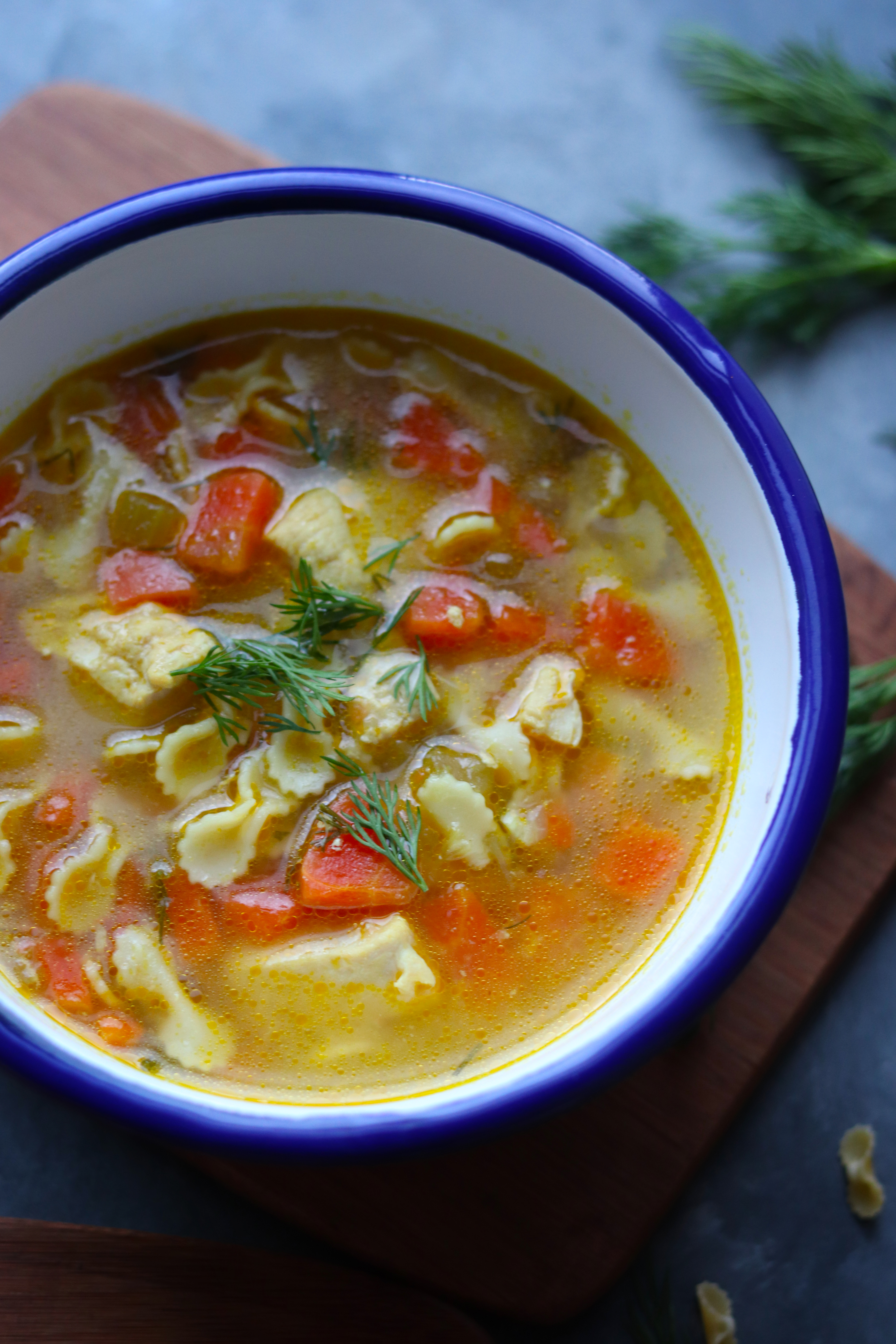 Chicken and veggies pasta soup