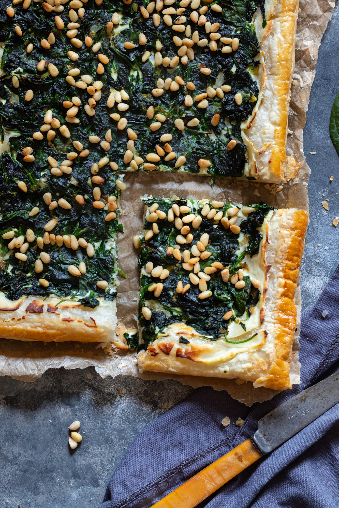 Spinach and ricotta tart with pine nuts