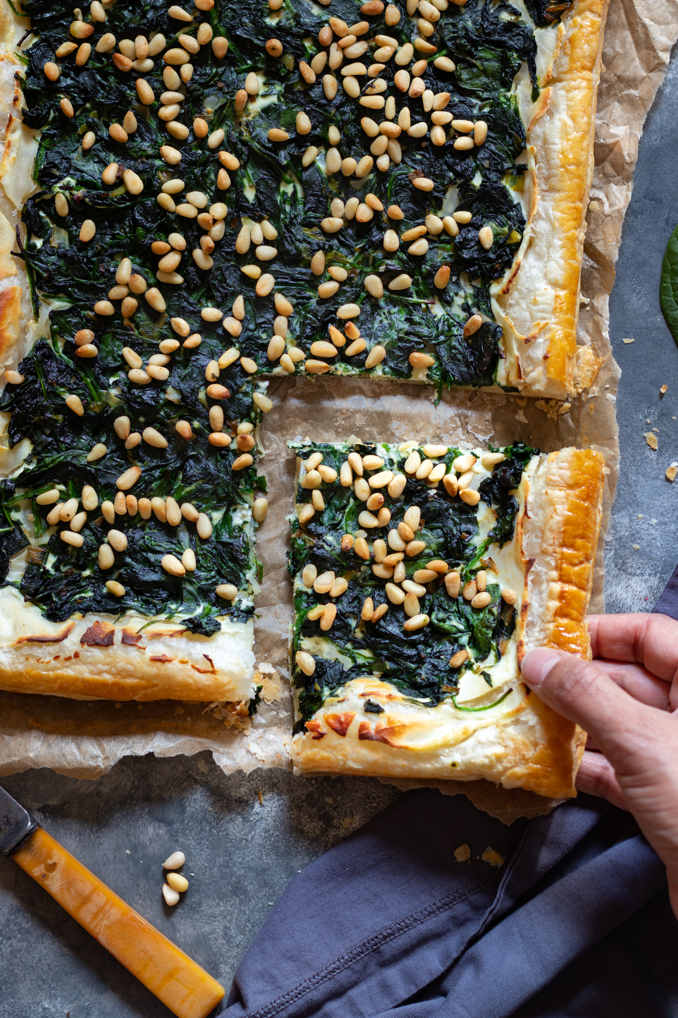 Spinach and ricotta tart with pine nuts