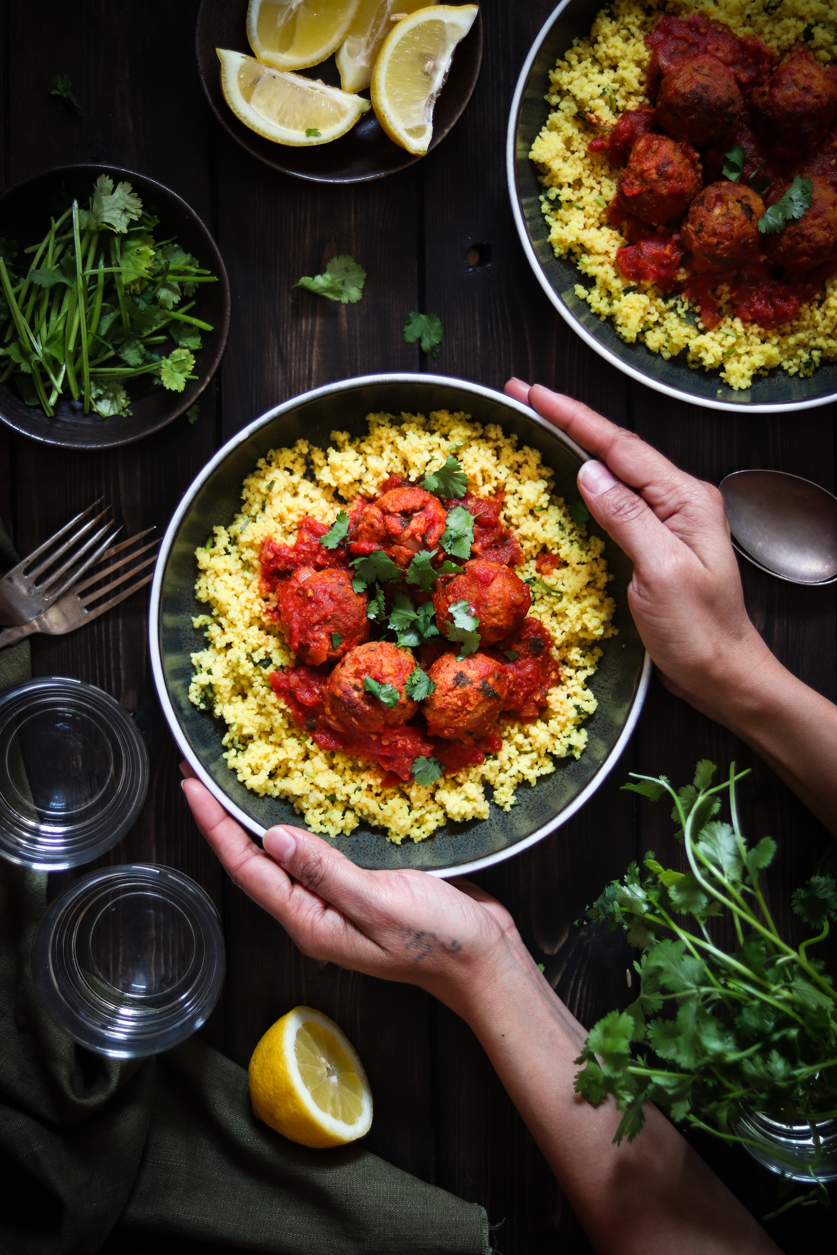 Moroccan Turkey meatballs with lemony couscous