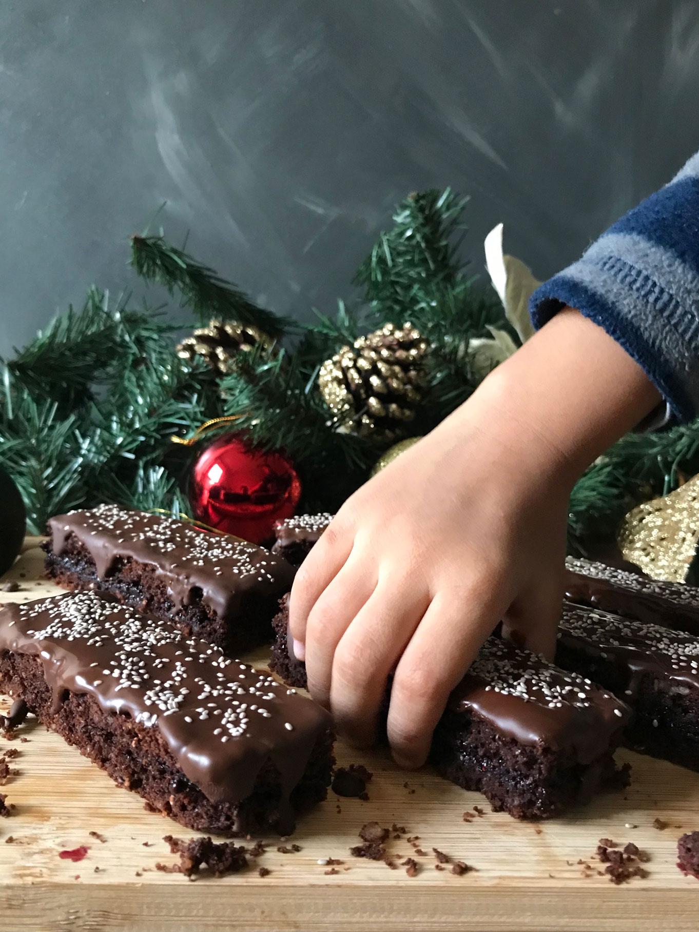 Chocolate brownie bars with blueberry chia jam