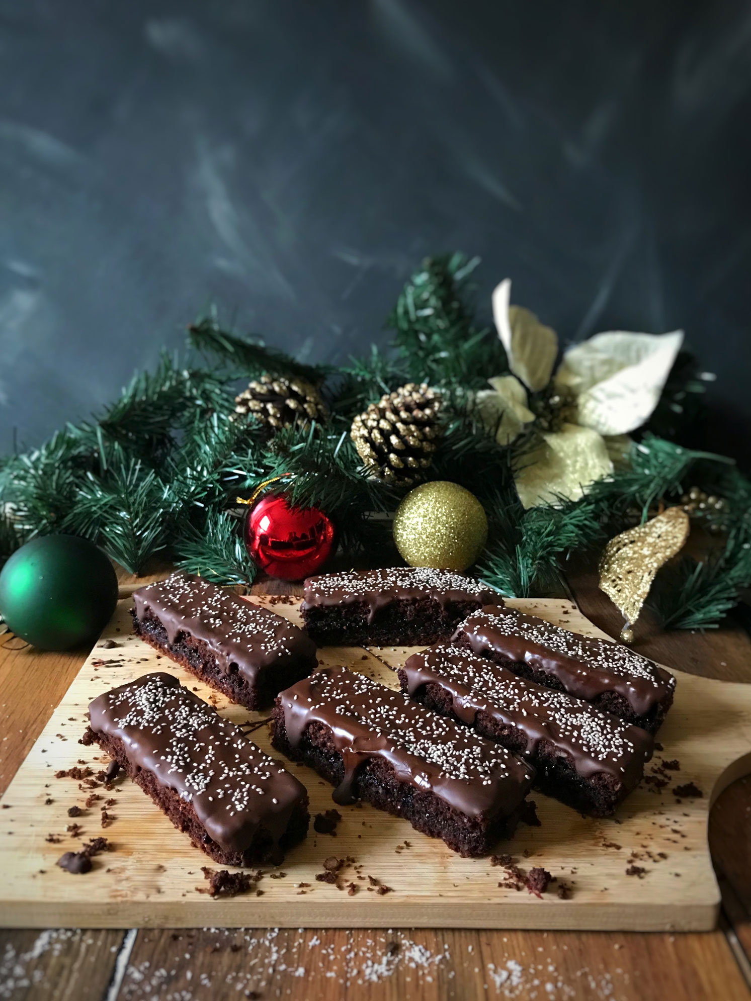 Chocolate brownie bars with blueberry chia jam