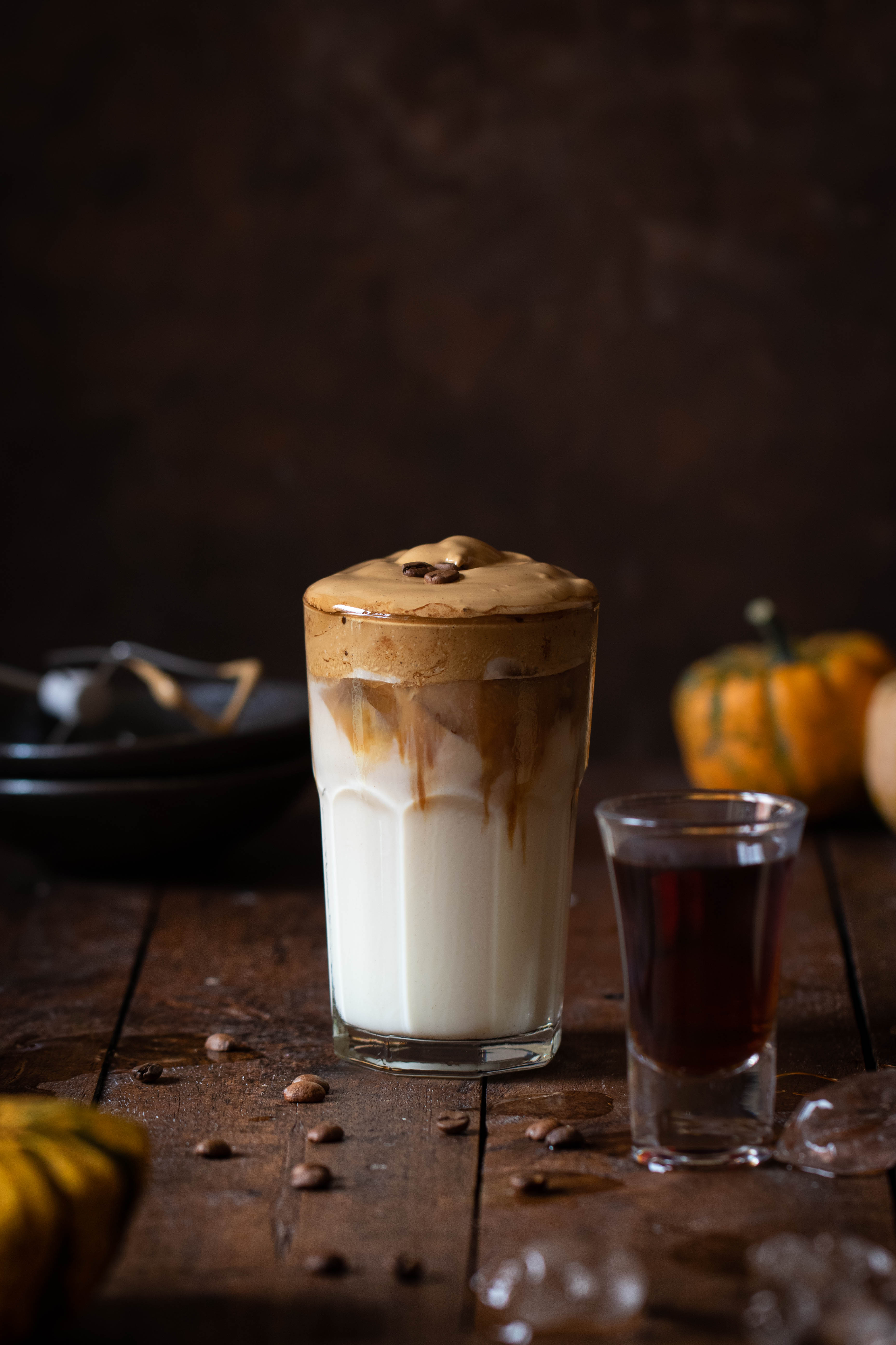 Pumkin spiced whipped coffee with whiskey