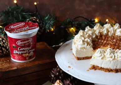 NO BAKE CARAMEL CHEESECAKE WITH A GINGER NUT CRUST AND AVONMORE CARAMEL WHIPPED CREAM FROSTING