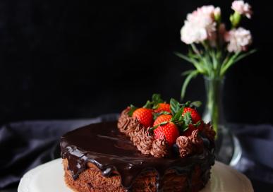 Chocolate chiffon cake, mocha cream frosting and dark chocolate ganache