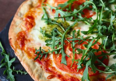 Beef Tomato, Mozzarella Balls & Basil Pesto Pizza with Pizza Da Piero Base