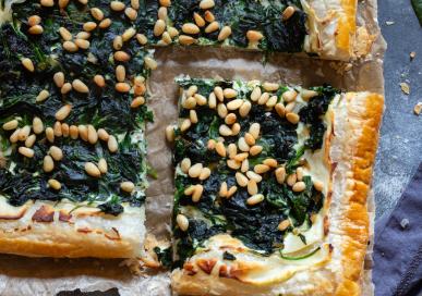 Spinach and ricotta tart with pine nuts