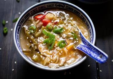 Mixed veggies clear soup with noodles 