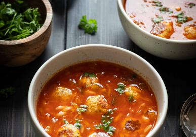 Chicken meatballs and orzo soup 